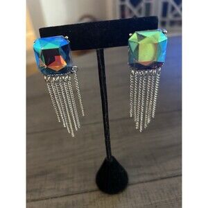 Paparazzi multi-color iridescent square fringe fashion earrings.